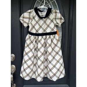 Gymboree Girls Size 7 Winter Wonderland Gold Plaid Velvet Trim Holiday Dress NEW